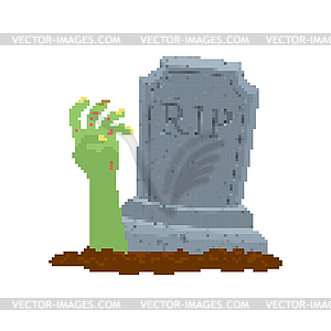 Zombie hand pixel art. Dead man of grave 8 bit. - vector clip art