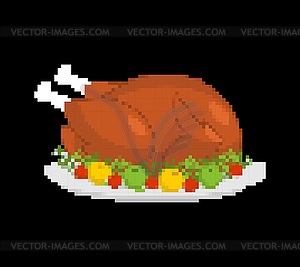 Turkey pixel art. Thanksgiving Day 8 bit - vector image