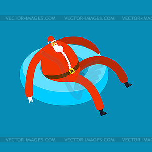 Santa Claus on inflatable ring. Christmas holidays - vector image