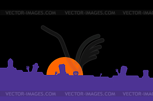 Halloween background horror. Cemetery and moon. - vector clipart