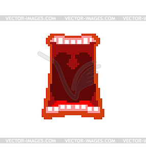 Open mouth pixel art. Scream 8 bits. Teeth and lips - vector clipart