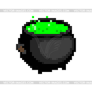 Boiler witch pixel art. Pot potion 8 bit. - vector image