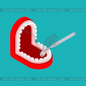 Dental mirror in mouth open. Dentist treatment. - vector clipart