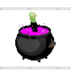 Boiler witch pixel art. Pot potion 8 bit. - vector image