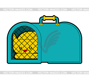 Cat transport box and pet. Carrying case - vector clipart