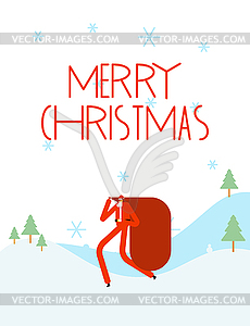 Merry Christmas greeting card. Santa Claus and - vector clipart