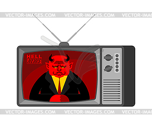 Hell News TV old television. Satan broadcasting - stock vector clipart