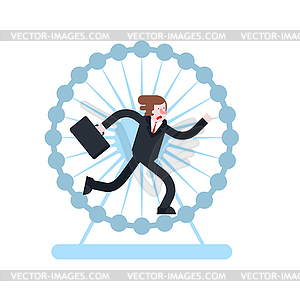 Businessman run hamster wheel. Endless work. - vector clipart