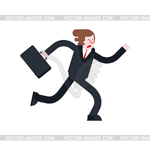 Businessman run . Boss and suitcase - vector image