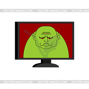 Troll online internet . Hater virtual. Green monster - vector image