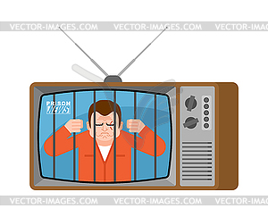 Prison news old tv. Prisoner Live broadcasting. - stock vector clipart