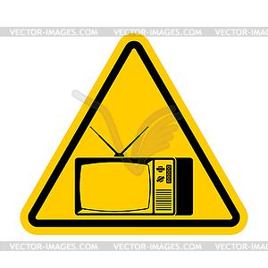 Attention old tv. Caution old news. Yellow road sig - vector image