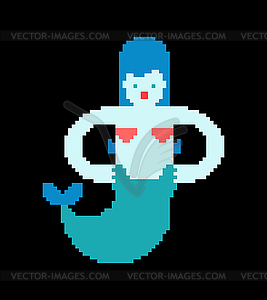 Mermaid pixel art. Underwater woman 8 bit - vector clipart