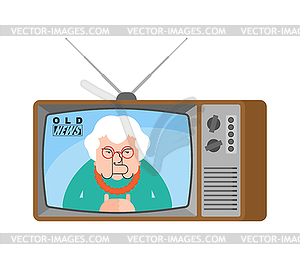 Old news retro tv. Grandmother Live broadcasting. - vector image