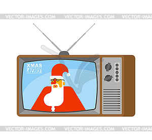 Xmas news old tv. Santa Claus Live broadcasting. - vector clipart