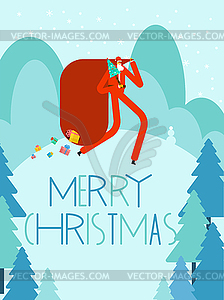 Merry Christmas greeting card. Santa Claus and - vector image