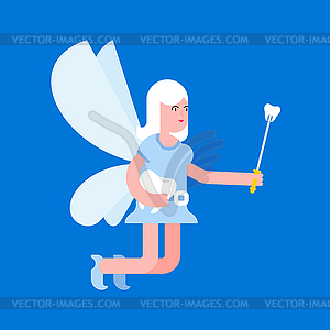 Tooth Fairy . Coin exchange for tooth. Little - vector image