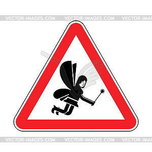 Attention Fairy. Caution Little magical woman. Red - vector image