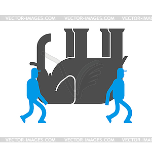 Movers and Elephant. Porters carry Big animal. - vector clipart