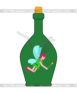 Fairy in bottle. Little magical woman captive in - royalty-free vector image