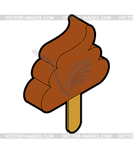 Shit Ice cream on stick. turd Chocolate Cold - vector image