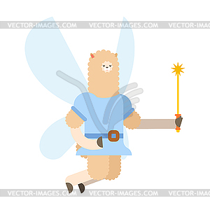 Llama Fairy. magical Lama alpaca. Tiny creature wit - vector image