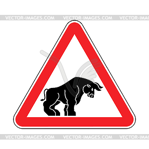 Attention bull. Caution Buffalo. Red road sign - vector clipart