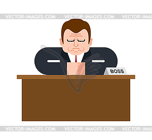 Boss on desk. Businessman on table. Business man - vector clipart