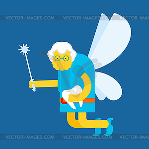 Old Tooth Fairy. Coin exchange for tooth. Little - vector image