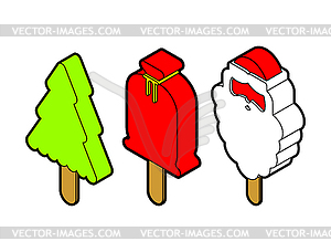 Christmas Ice cream on stick set. Christmas tree an - vector image