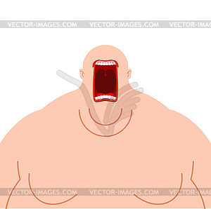 Glutton hungry. Fat man open mouth. fatso heavy - vector image