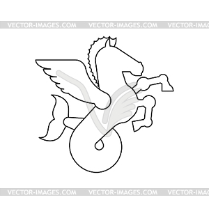 Sea Pegasus Heraldic animal Linear style. Winged - vector clip art