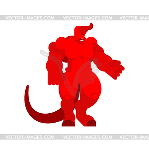 Devil strong. Red demon big. Horned Satan. Angry - vector clip art