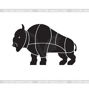 Cut of meat buffalo. Bison silhouette scheme lines - vector image