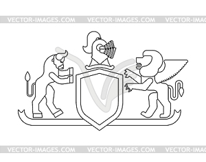 Heraldic Shield Minotaur and winged lion and - vector image