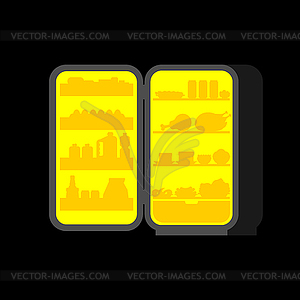 Open fridge at night . Food silhouette. Refrigerator - color vector clipart
