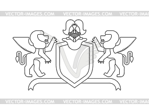 Heraldic Shield Winged Lion and Knight Helmet. - vector clip art
