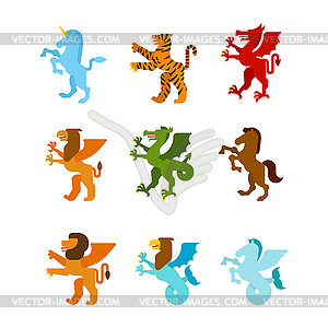 Heraldic animal set. Fantastic Beast. Monster for - vector image