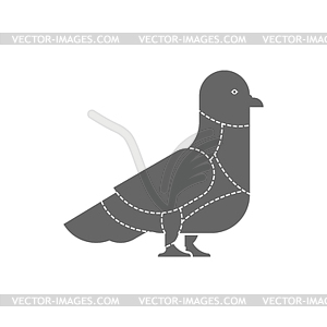 Cut of meat Dove. Pigeon silhouette scheme lines - vector image