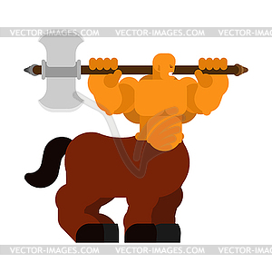 Centaur warrior with ax weapon. Strong Powerful - royalty-free vector clipart