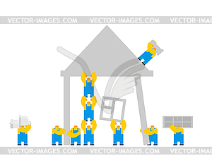 Builders building house. cartoon style. Workers - vector clip art