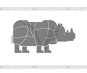 Cut of meat Rhinoceros. Rhino silhouette scheme - vector clip art