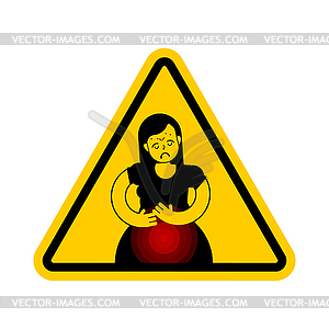 Attention PMS. Caution Menstrual pain girl. Yellow - vector clipart