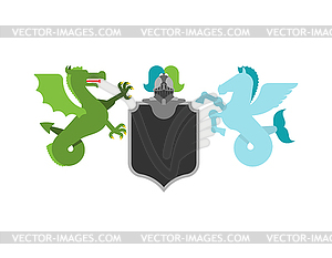 Геральдический щит Гиппокамп и виверн морской дракон - векторное изображение клипарта