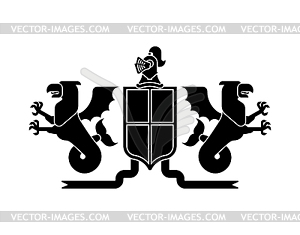 Heraldic Shield Sea Griffin and Dragon and Knight - vector image