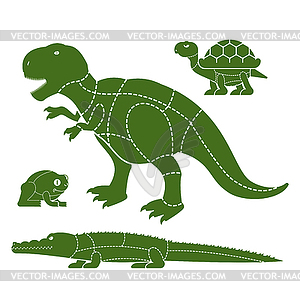 Cut of meat set beast . Turtle and frog silhouette - vector clipart