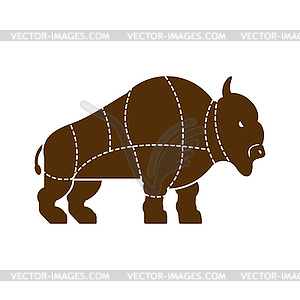 Cut of meat buffalo. Bison silhouette scheme lines - vector image