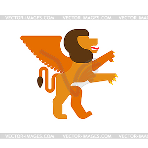 Winged lion Heraldic animal. Leo with wings. - vector image