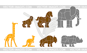 Cut of meat set beast Giraffe and Kangaroo. Bison - vector clipart