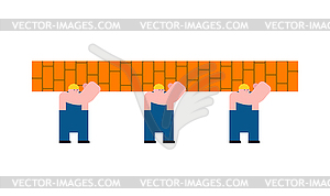 Workers build wall. Builders and brick wall - vector clip art